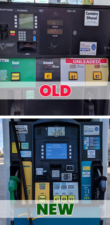 Comparison of old gas pumps and new gas pumps